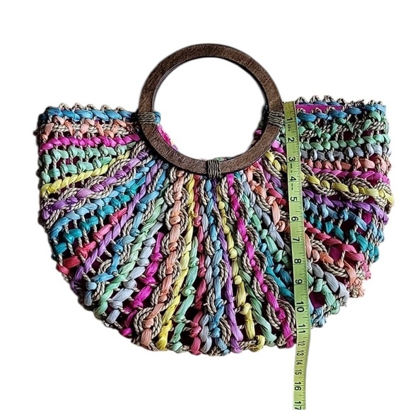 Cappelli Straworld Handbags - Cappelli Straworld Straw Wood Handle Multicolor
Rainbow Bag Purse Tote